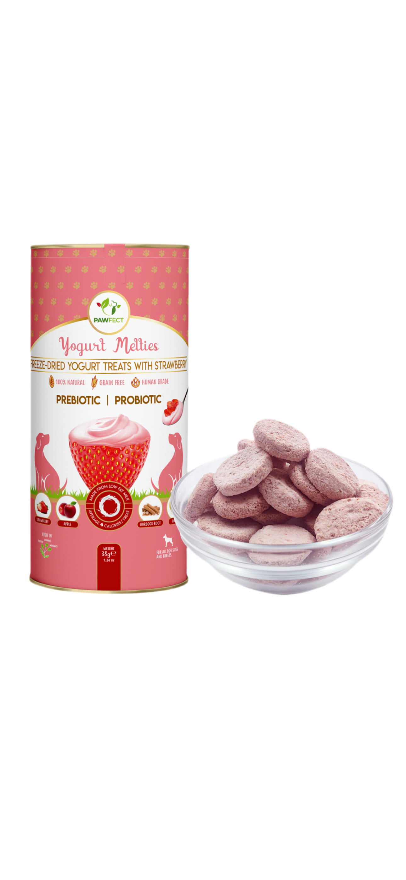 Yogurt Melties With Strawberries, Apple, Burdock Root & Papay