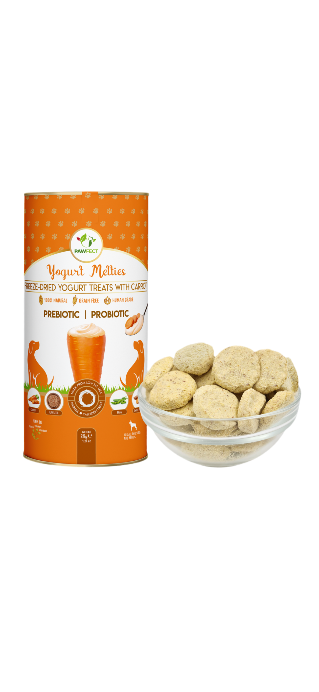 Yogurt Melties With Carrot, Flaxseed, Peas & Sweet Potato